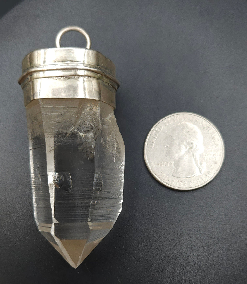 Handmade Silver Quartz Crystal Pendant - Large Natural Point