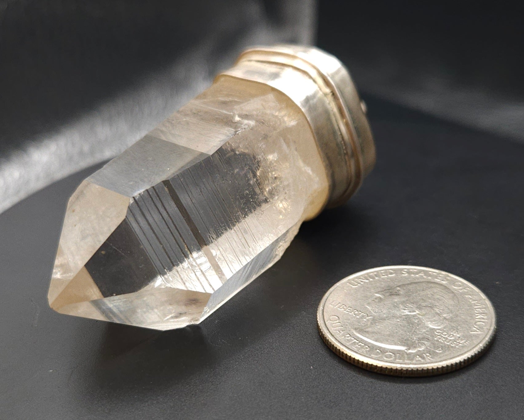 Handmade Silver Quartz Crystal Pendant - Large Natural Point