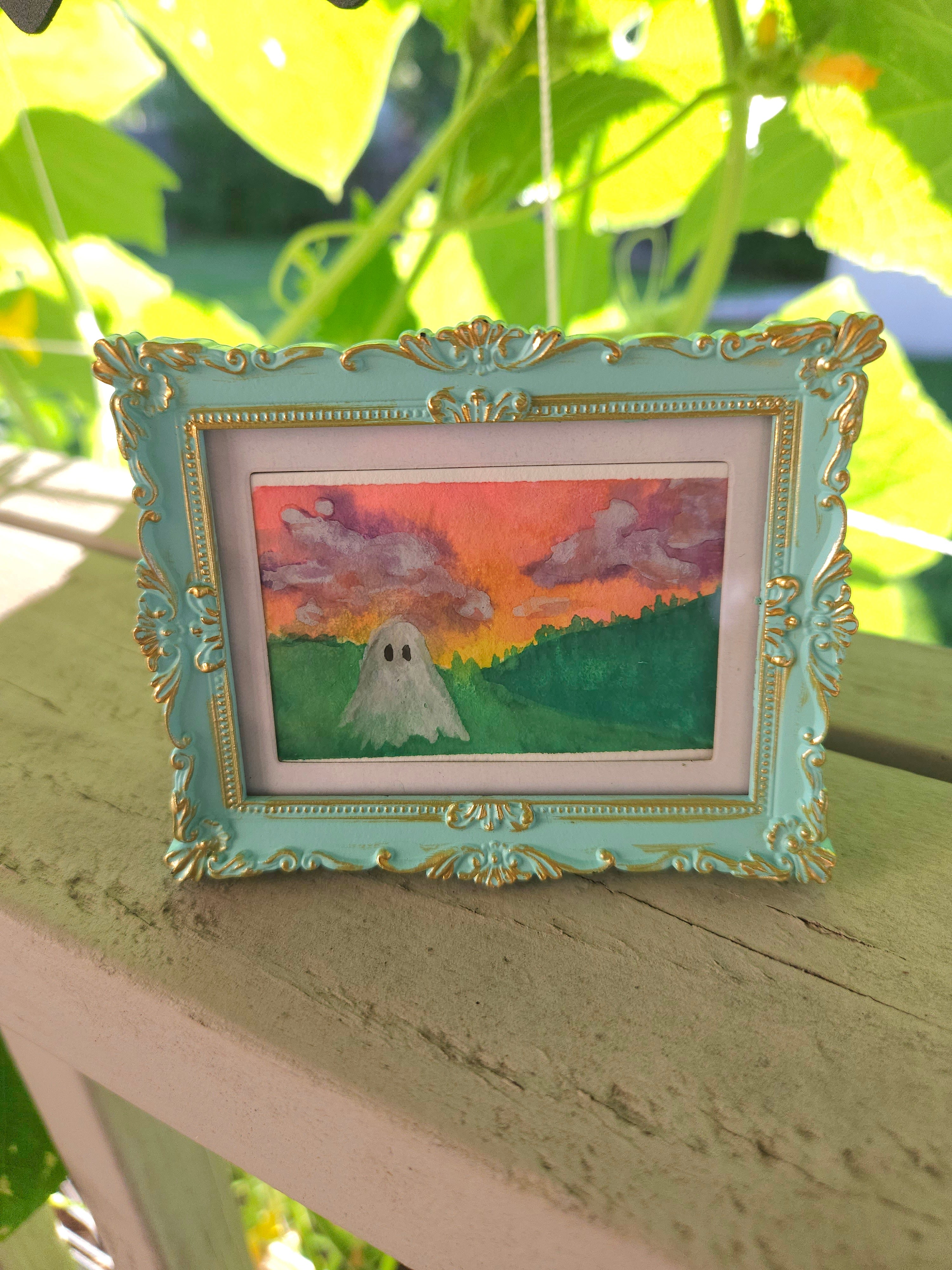 Spooky Sunset - Original, Signed Watercolor 1.5"x2" in a 2"x3" magnetic frame
