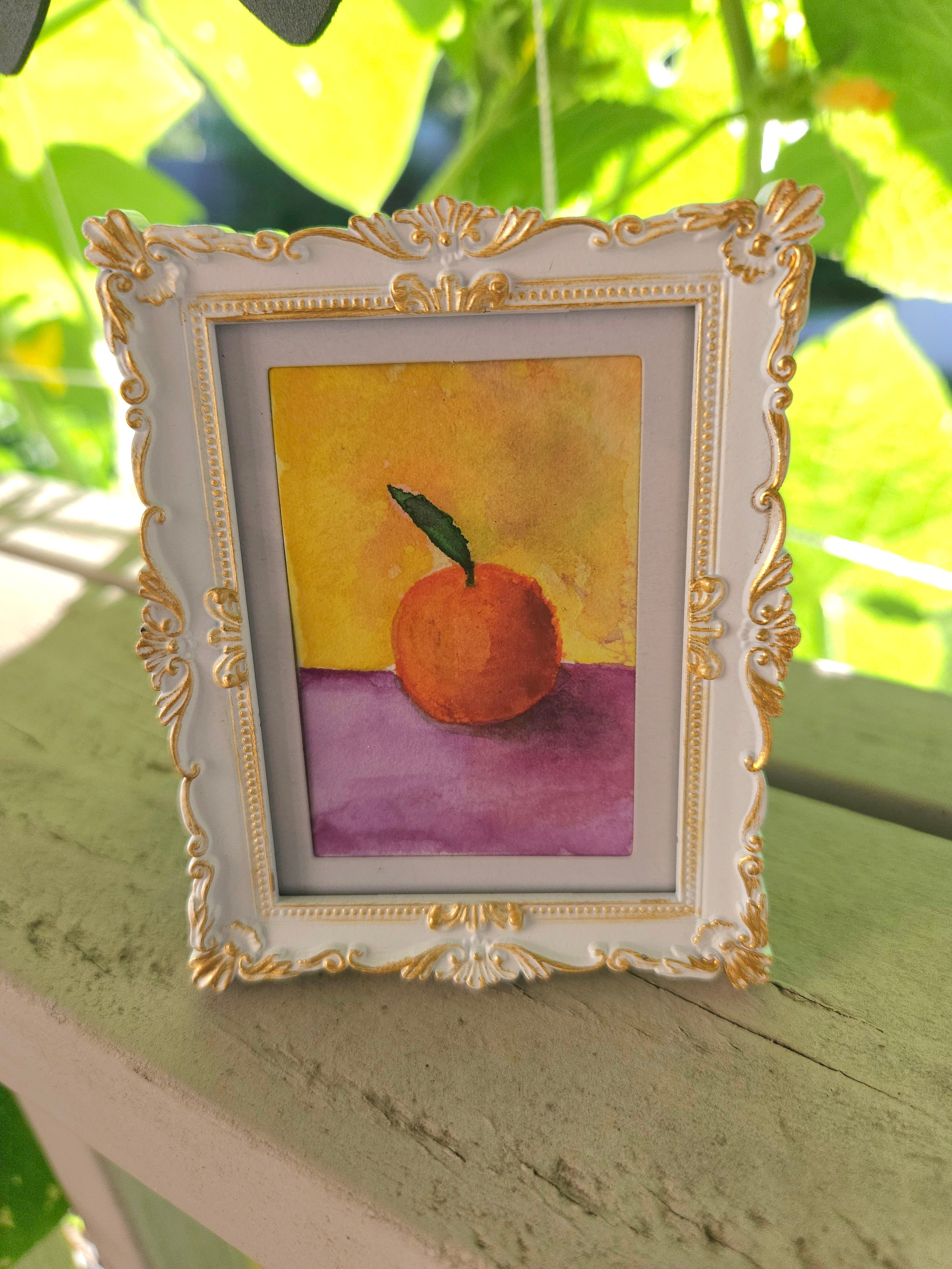 Orange - Original, Signed Watercolor 1.5"x2" in a 2"x3" magnetic frame