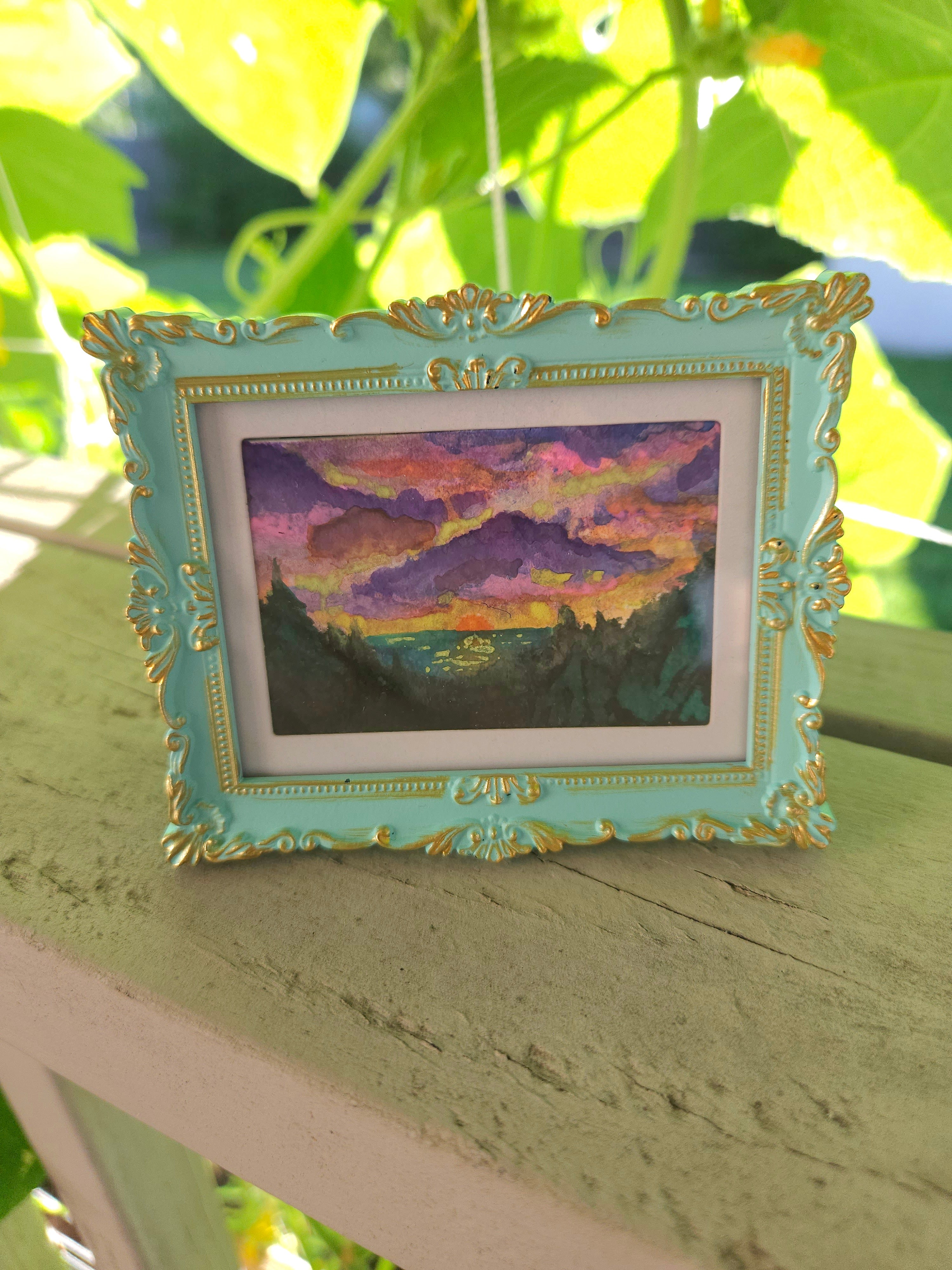Pines - Original, Signed Watercolor 1.5"x2" in a 2"x3" magnetic frame