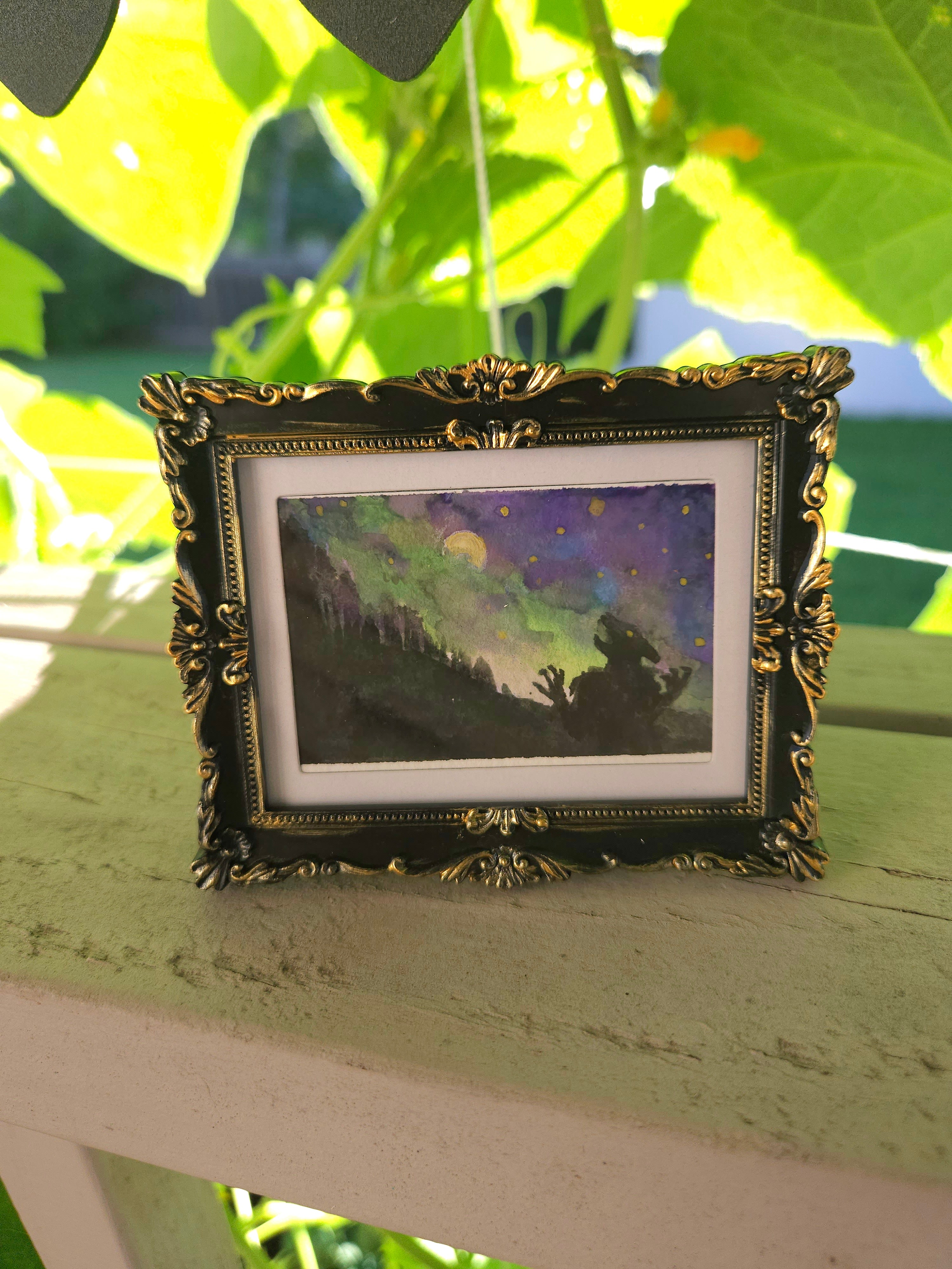 Full Moon - Original, Signed Watercolor 1.5"x2" in a 2"x3" magnetic frame