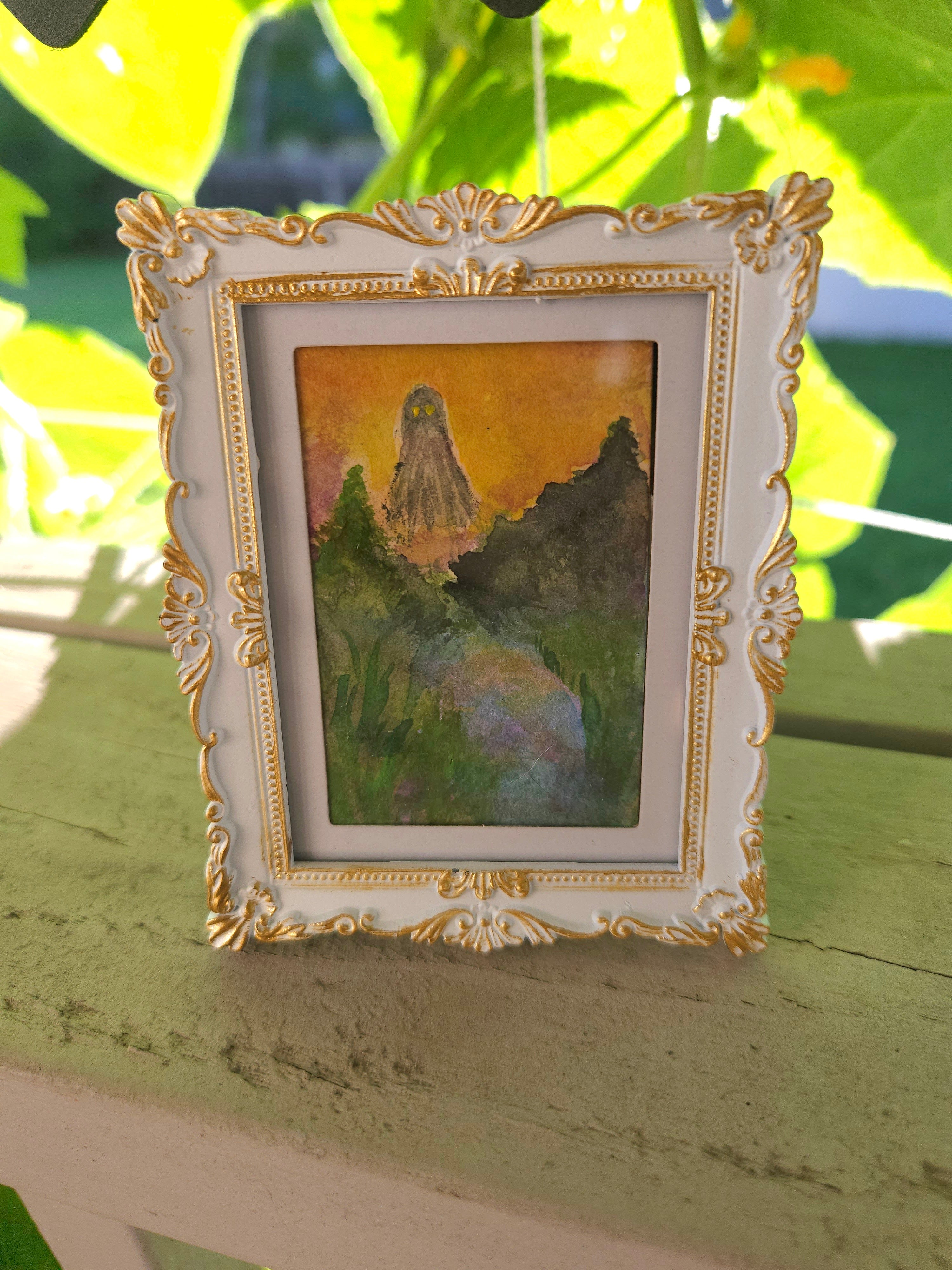 Spooky Sunrise - Original, Signed Watercolor 1.5"x2" in a 2"x3" magnetic frame