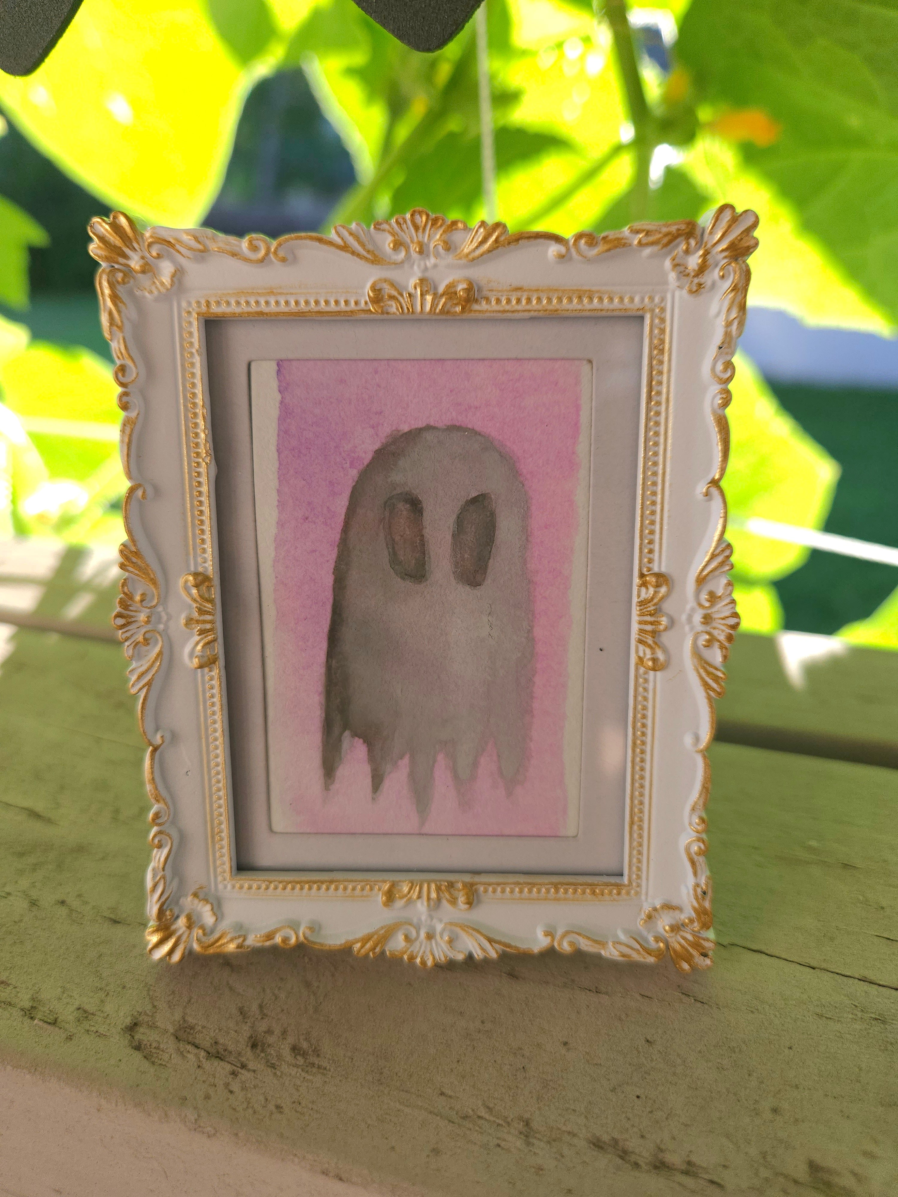 Ghostie - Original, Signed Watercolor 1.5"x2" in a 2"x3" magnetic frame