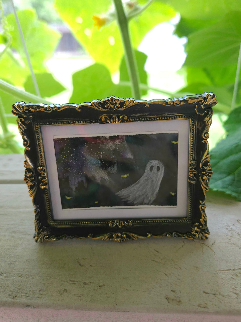 Ghostie in the Woods - Original, Signed Watercolor 1.5"x2" in a 2"x3" magnetic frame