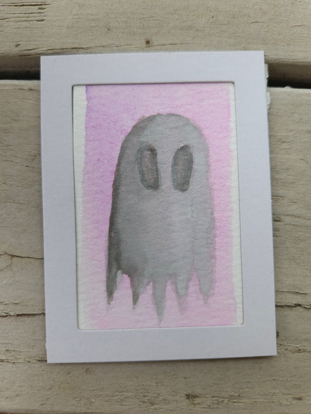 Ghostie - Original, Signed Watercolor 1.5"x2" in a 2"x3" magnetic frame