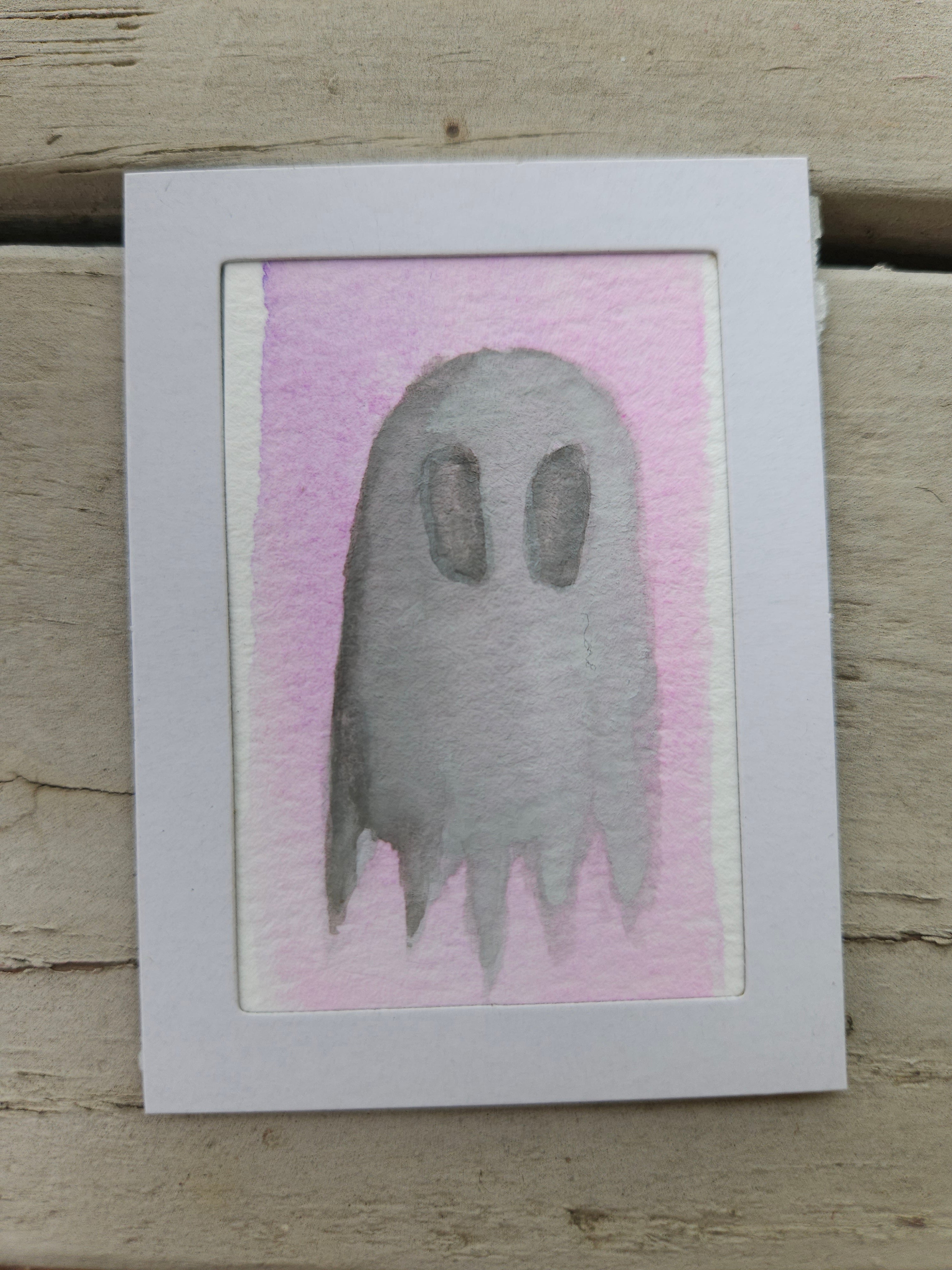 Ghostie - Original, Signed Watercolor 1.5"x2" in a 2"x3" magnetic frame