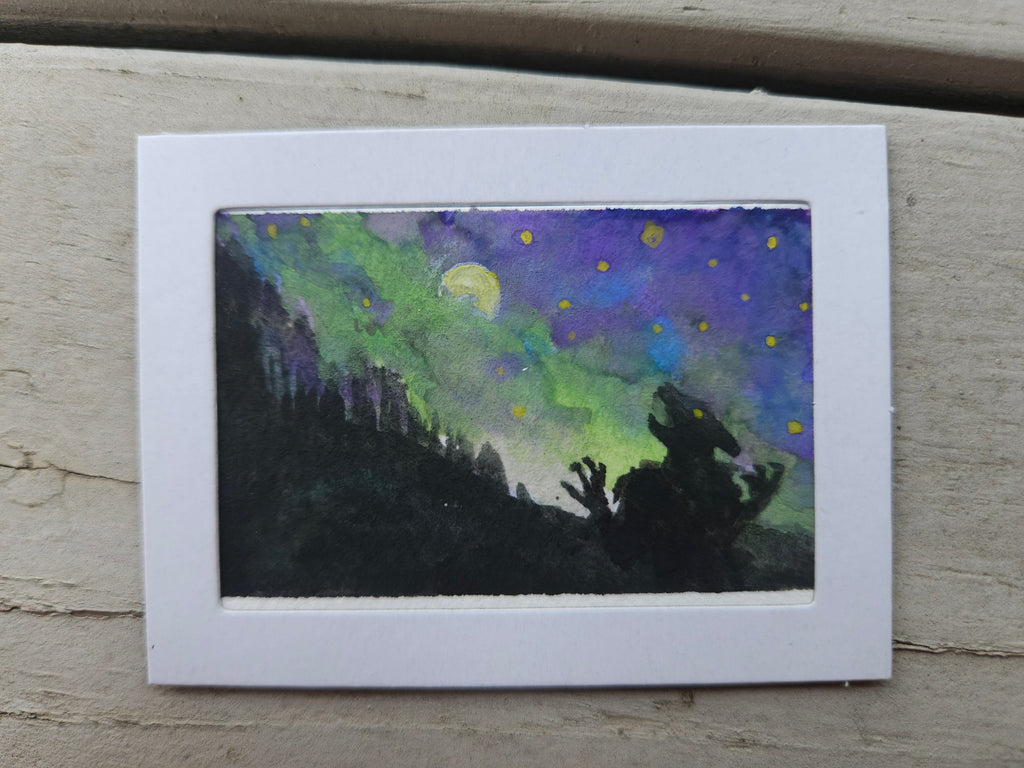 Full Moon - Original, Signed Watercolor 1.5"x2" in a 2"x3" magnetic frame