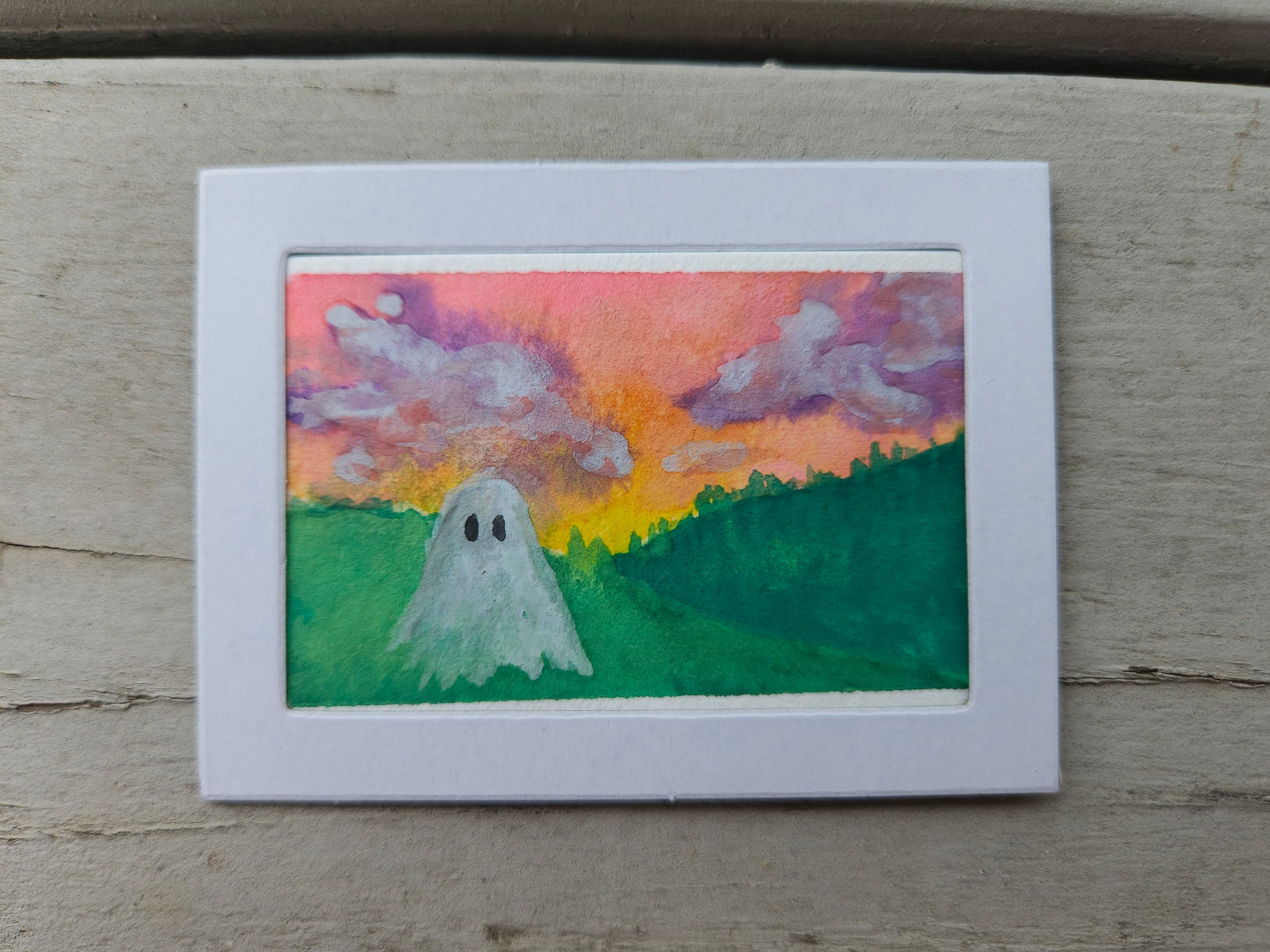 Spooky Sunset - Original, Signed Watercolor 1.5"x2" in a 2"x3" magnetic frame