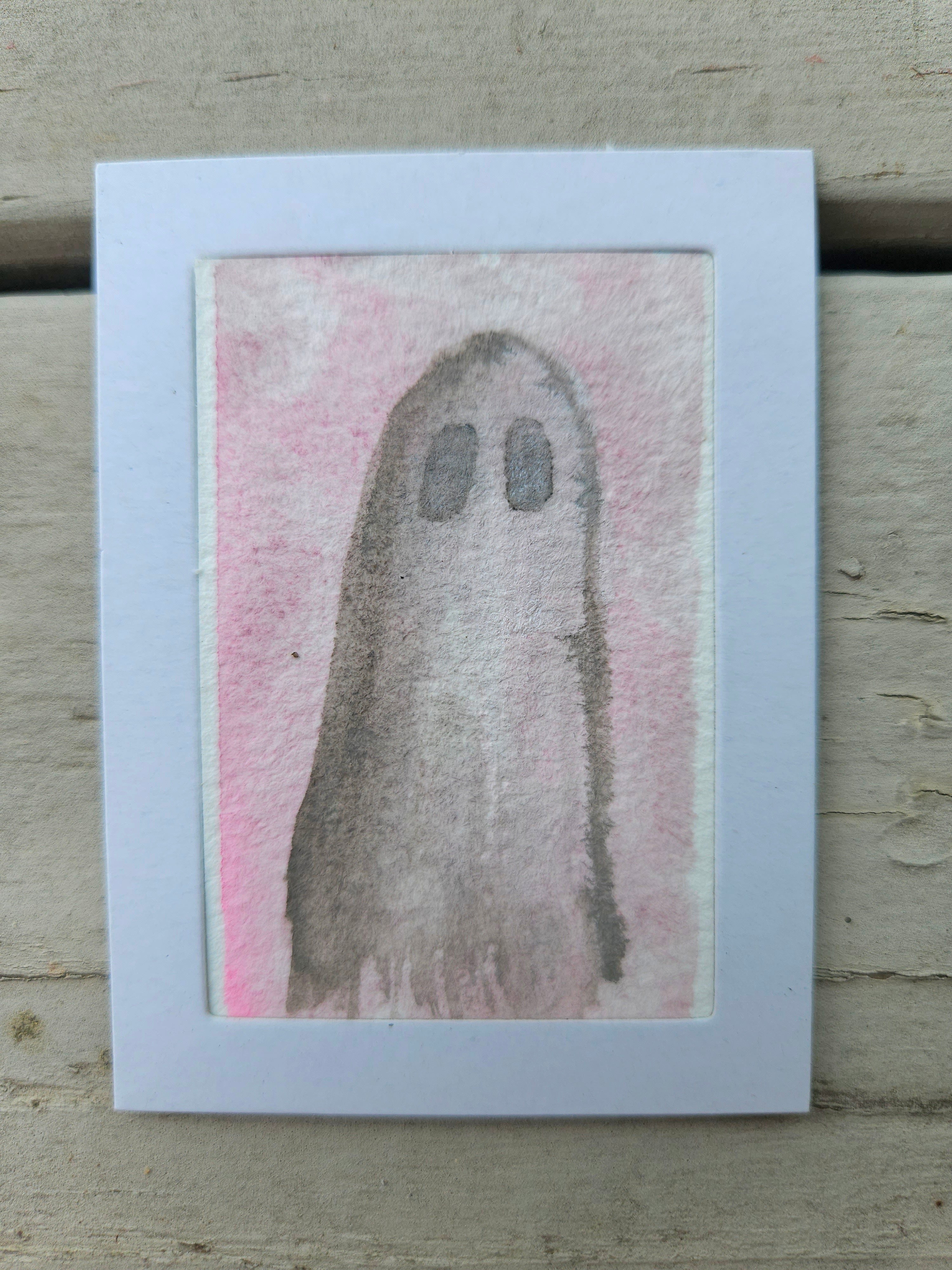 Ghostie - Original, Signed Watercolor 1.5"x2" in a 2"x3" magnetic frame