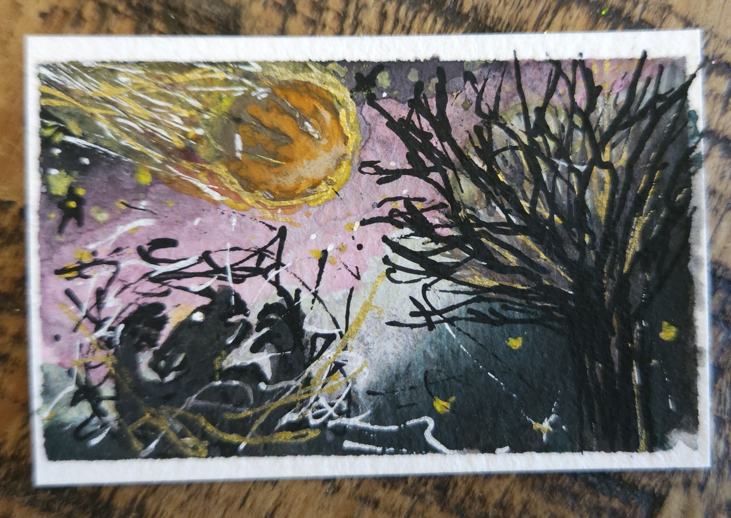 The End - Original, Signed Watercolor/Mixed Media - 1.5"x2" in a 2"x3" magnetic frame