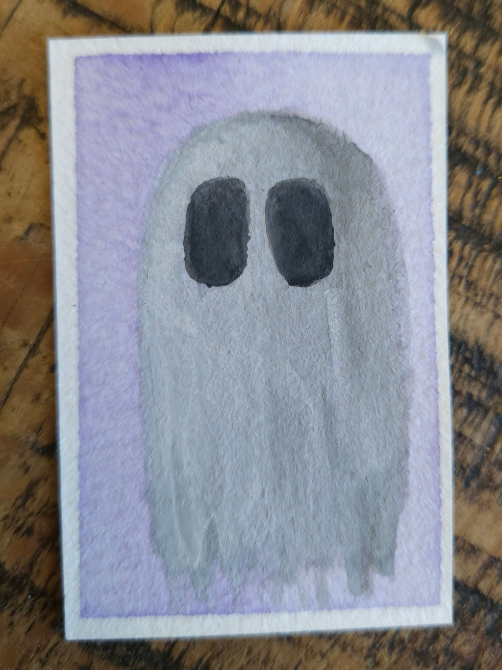 Ghostie in Purple - Original, Signed Watercolor - 1.5"x2" in a 2"x3" magnetic frame