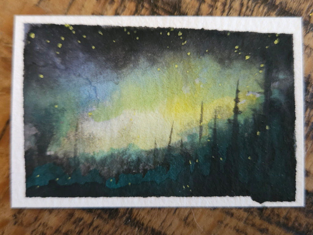 An Eerie Sunset - Original, Signed Watercolor - 1.5"x2" in a 2"x3" magnetic frame