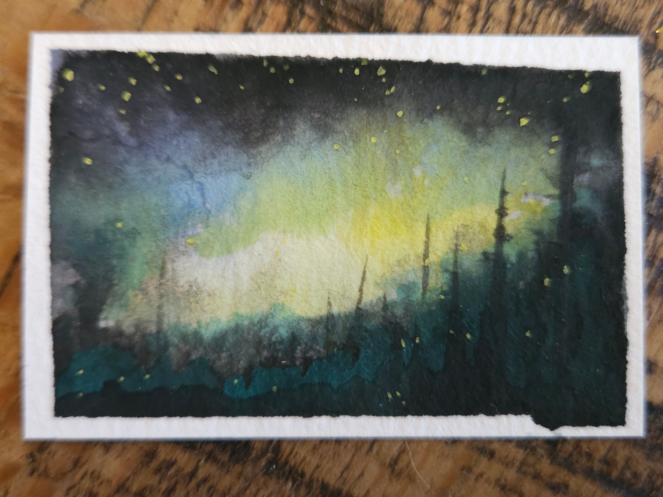 An Eerie Sunset - Original, Signed Watercolor - 1.5"x2" in a 2"x3" magnetic frame