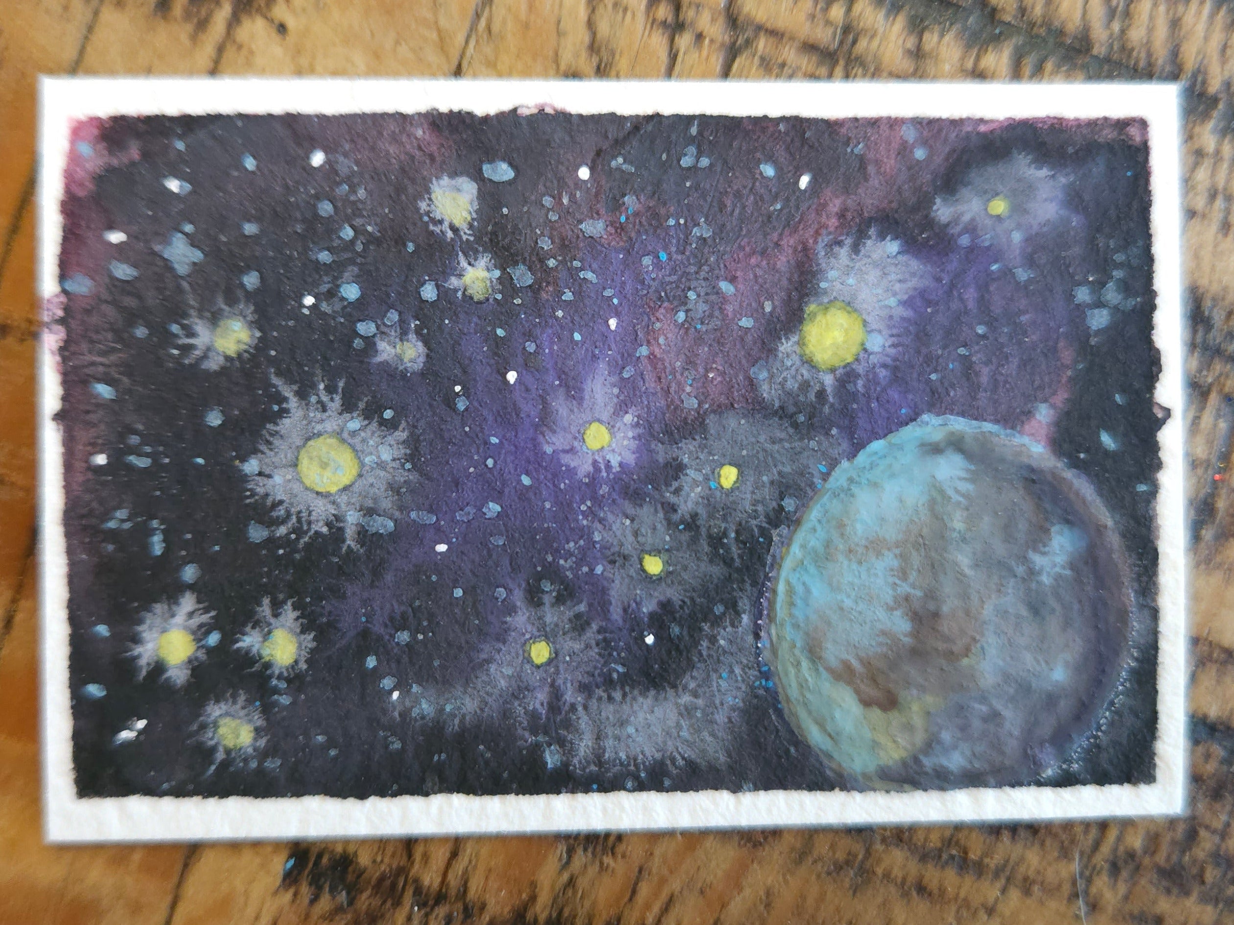 Cosmos - Original, Signed Watercolor - 1.5"x2" in a 2"x3" magnetic frame