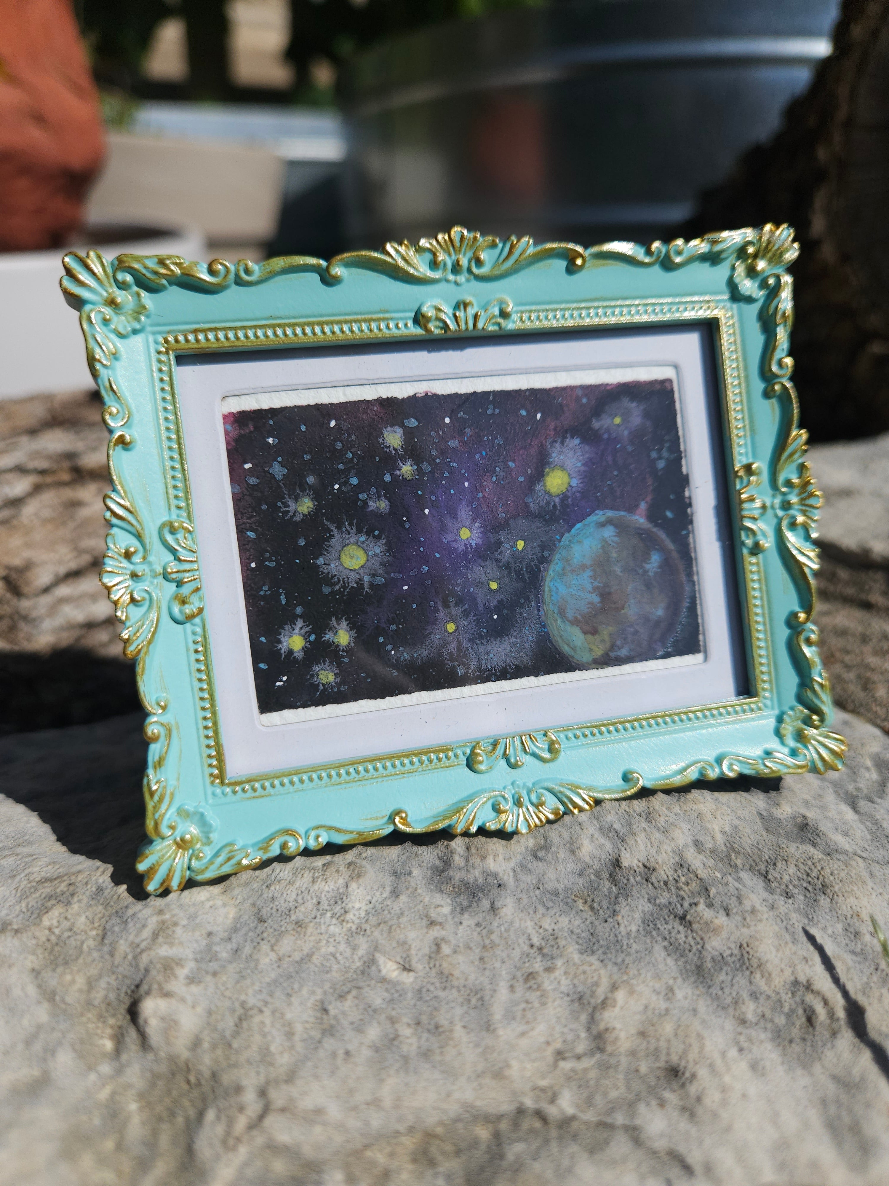 Cosmos - Original, Signed Watercolor - 1.5"x2" in a 2"x3" magnetic frame