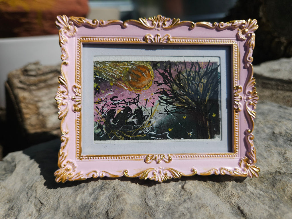 The End - Original, Signed Watercolor/Mixed Media - 1.5"x2" in a 2"x3" magnetic frame