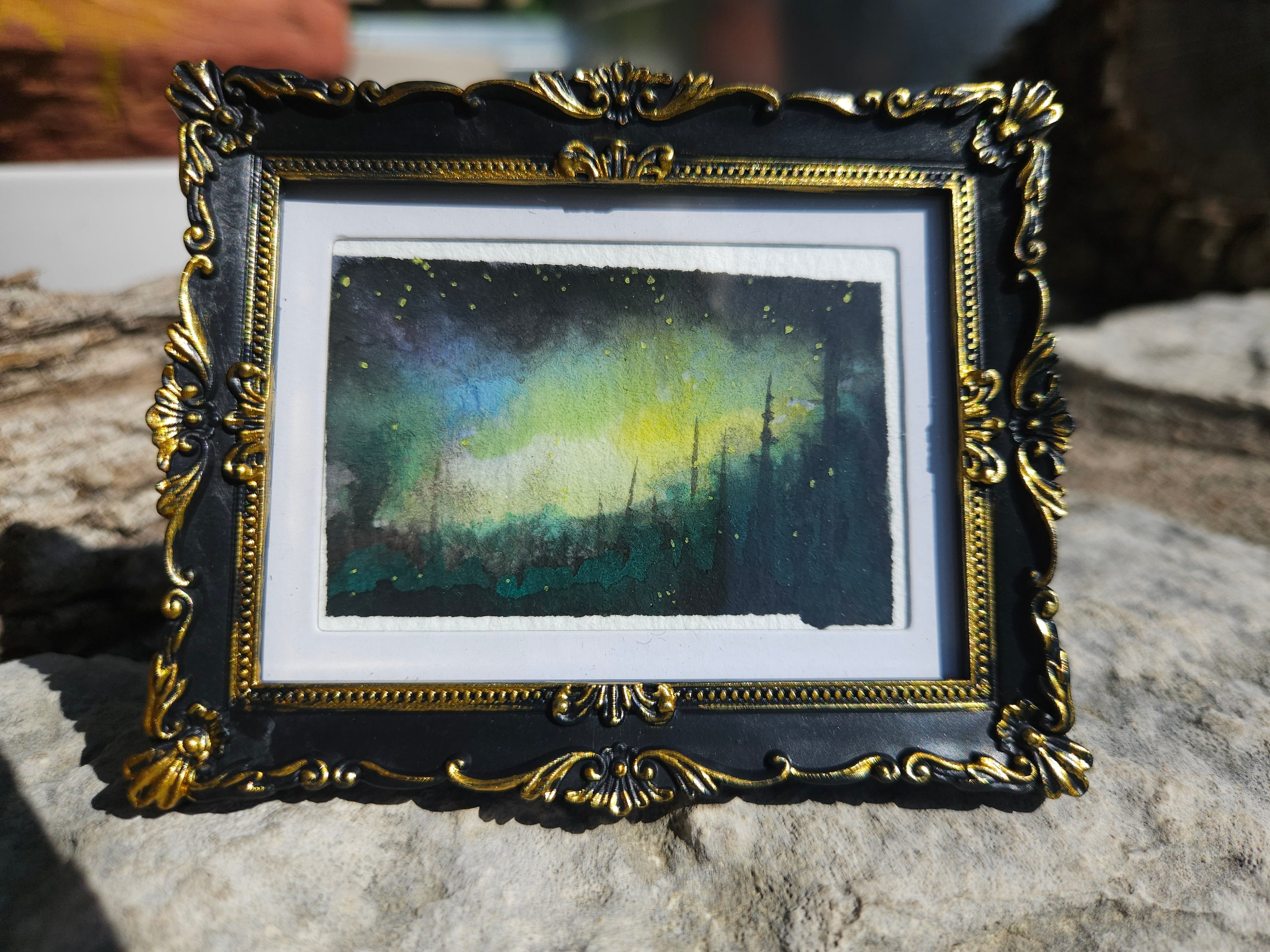 An Eerie Sunset - Original, Signed Watercolor - 1.5"x2" in a 2"x3" magnetic frame