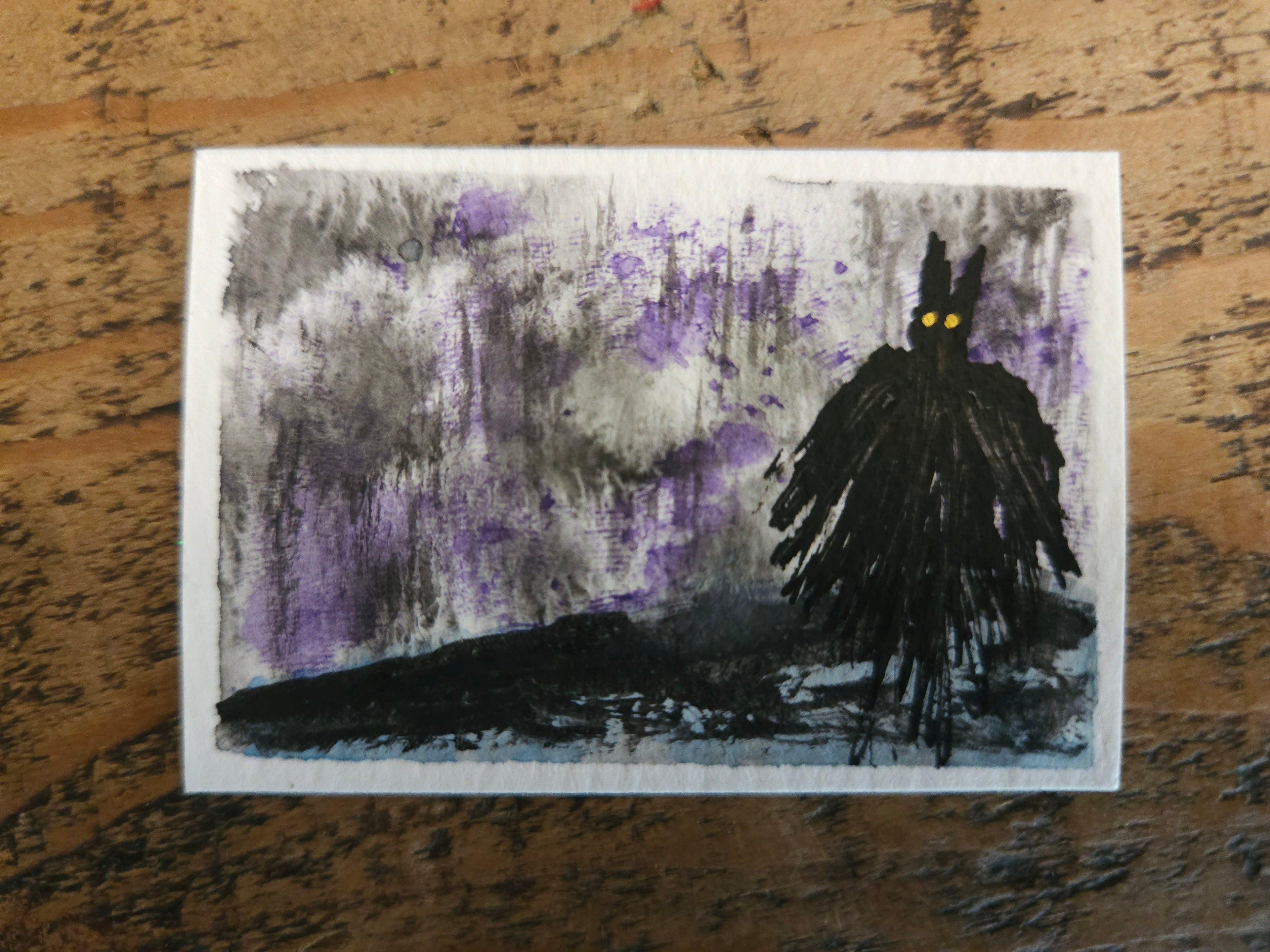 Watching - Original, Signed Watercolor - 1.5"x2" in a 2"x3" magnetic frame