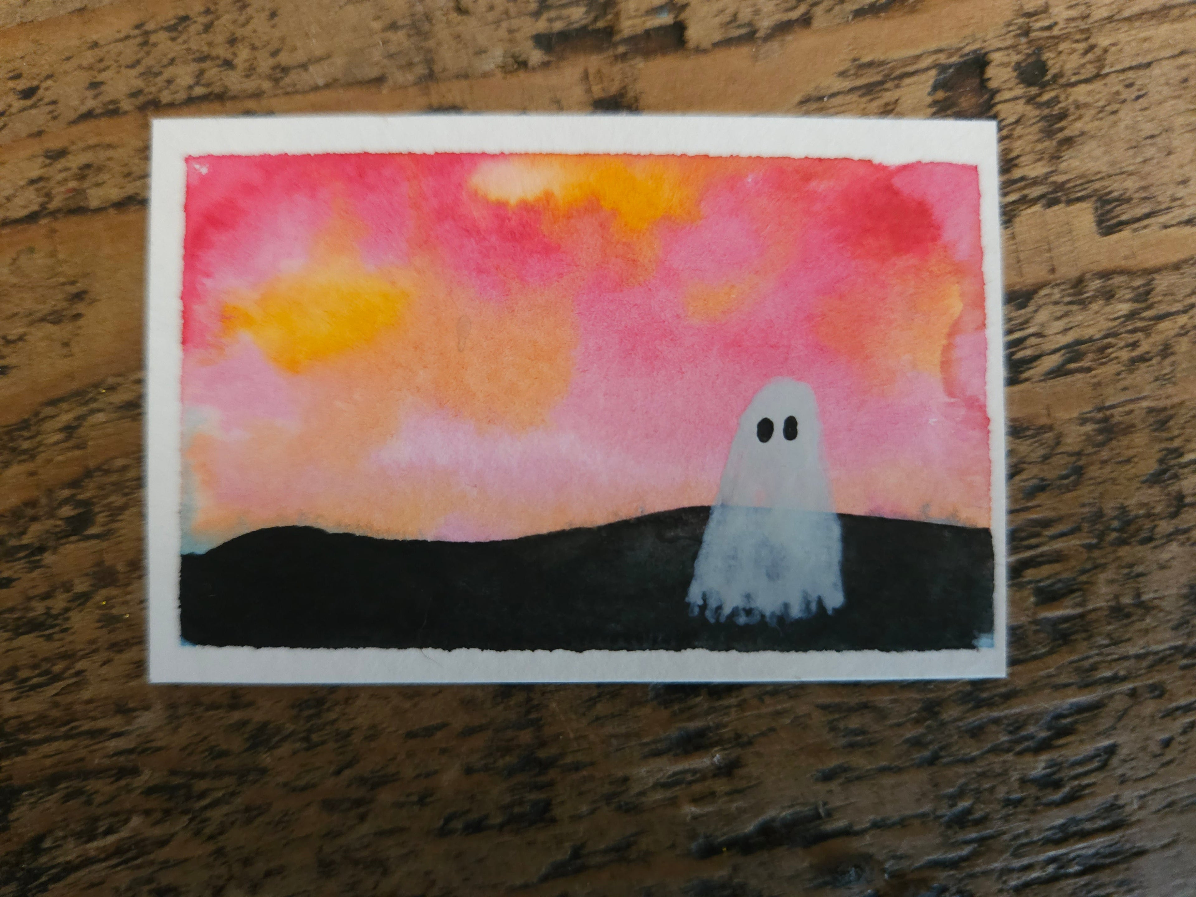 Pink Sunset - Original, Signed Watercolor - 1.5"x2" in a 2"x3" magnetic frame