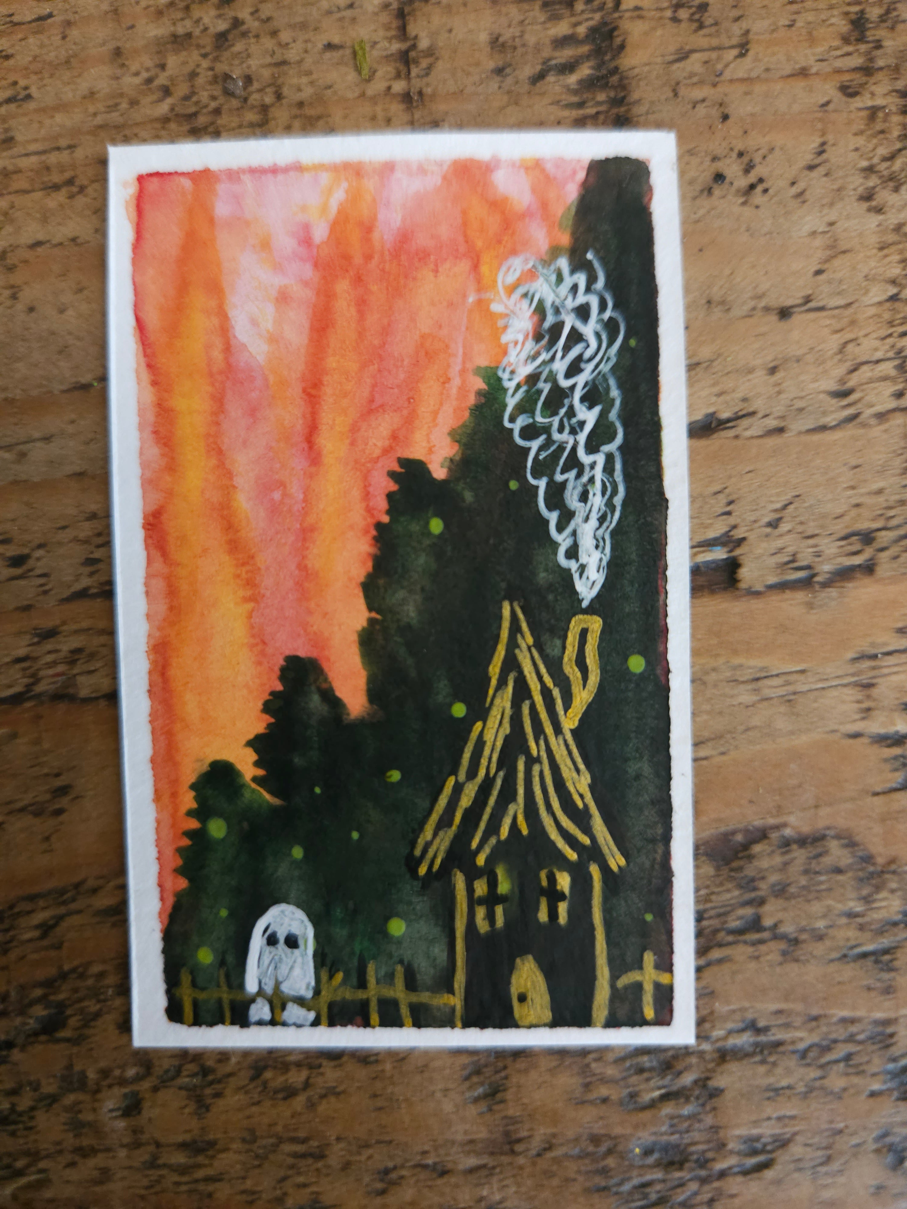 Haunted - Original, Signed Watercolor - 1.5"x2" in a 2"x3" magnetic frame