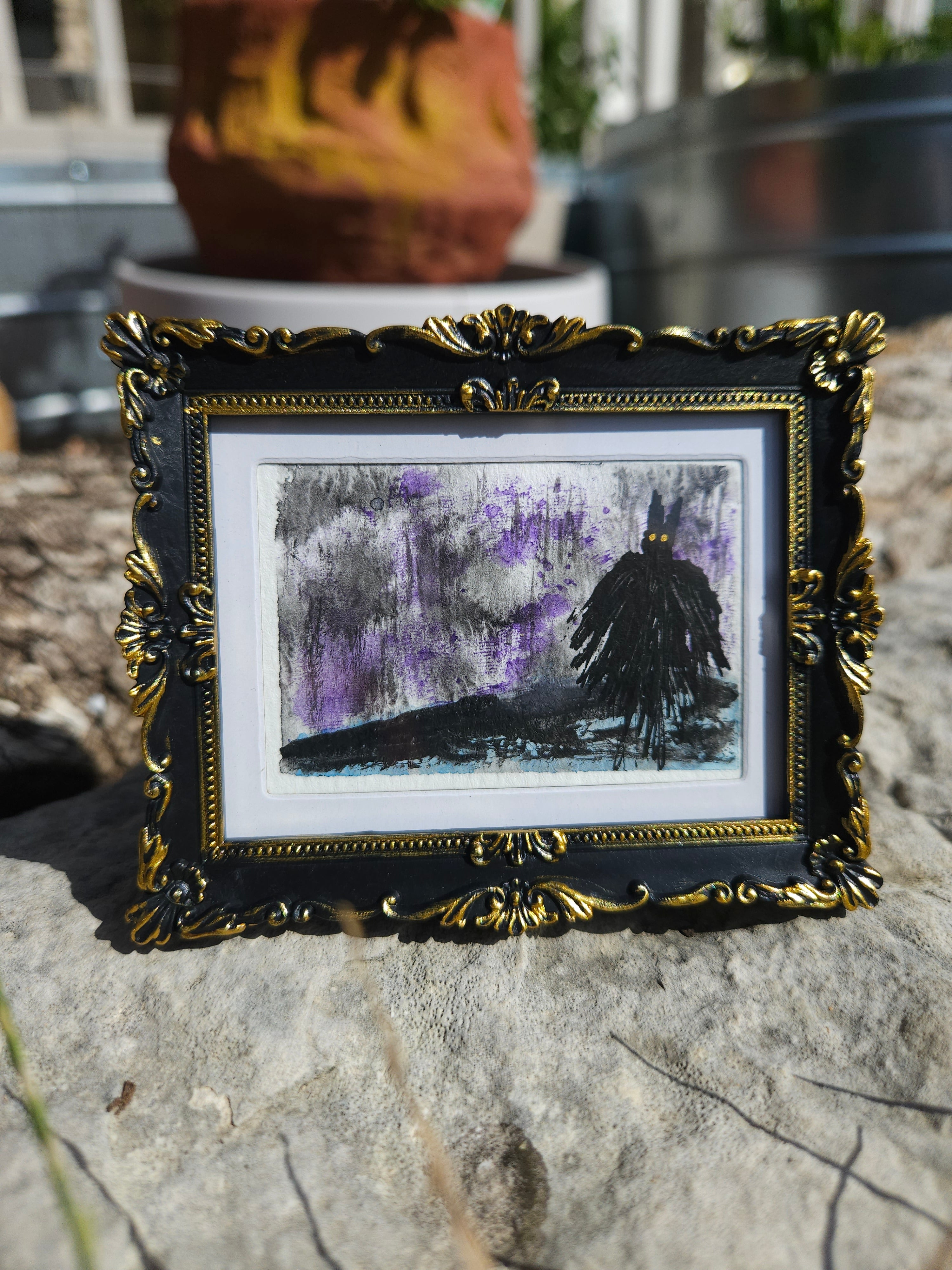 Watching - Original, Signed Watercolor - 1.5"x2" in a 2"x3" magnetic frame