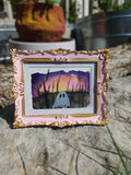 Ghostie, Fall Sunset- Original, Signed Watercolor - 1.5"x2" in a 2"x3" magnetic frame