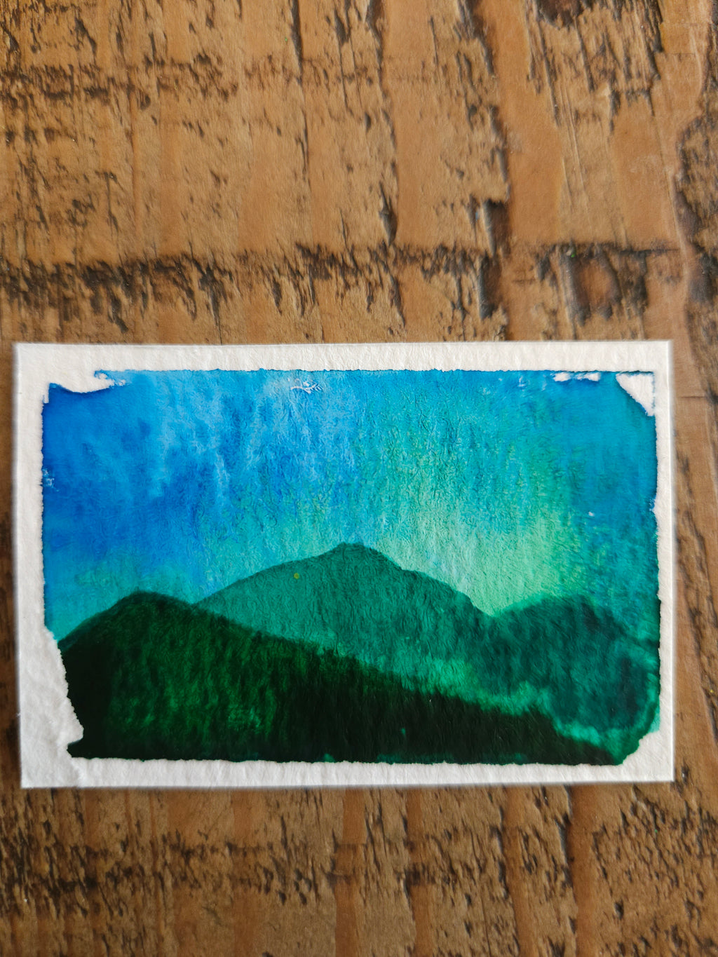 Mountain Mo(u)rning - Original, Signed Watercolor - 1.5"x2" in a 2"x3" magnetic frame