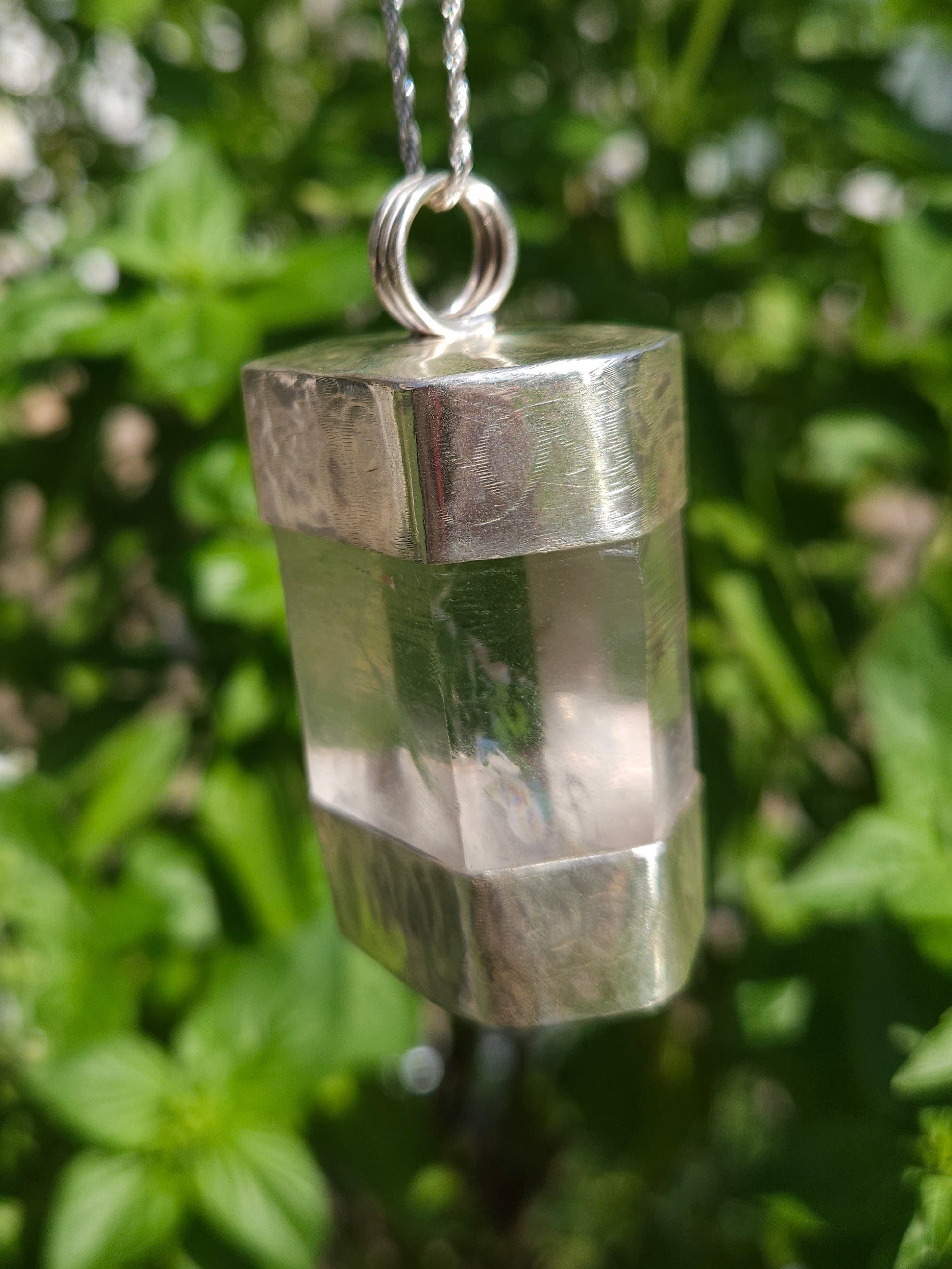 Large Handmade Sterling Silver Quartz Crystal Pendant