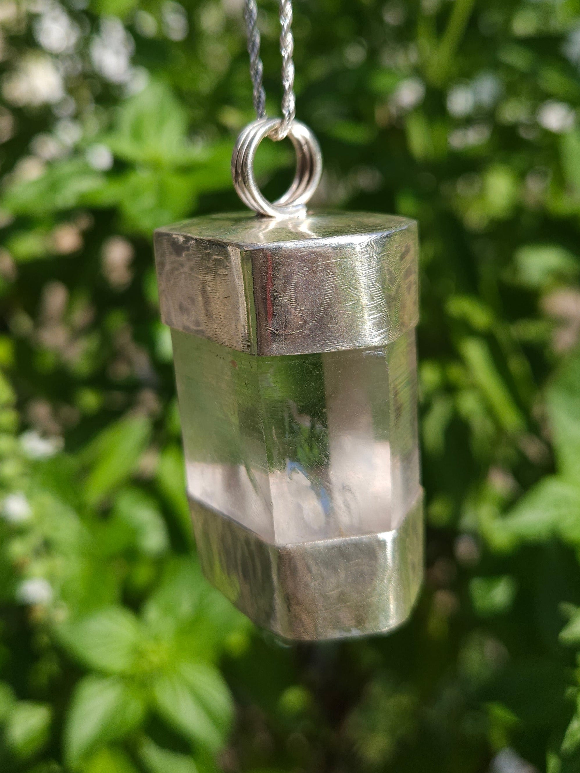 Large Handmade Sterling Silver Quartz Crystal Pendant