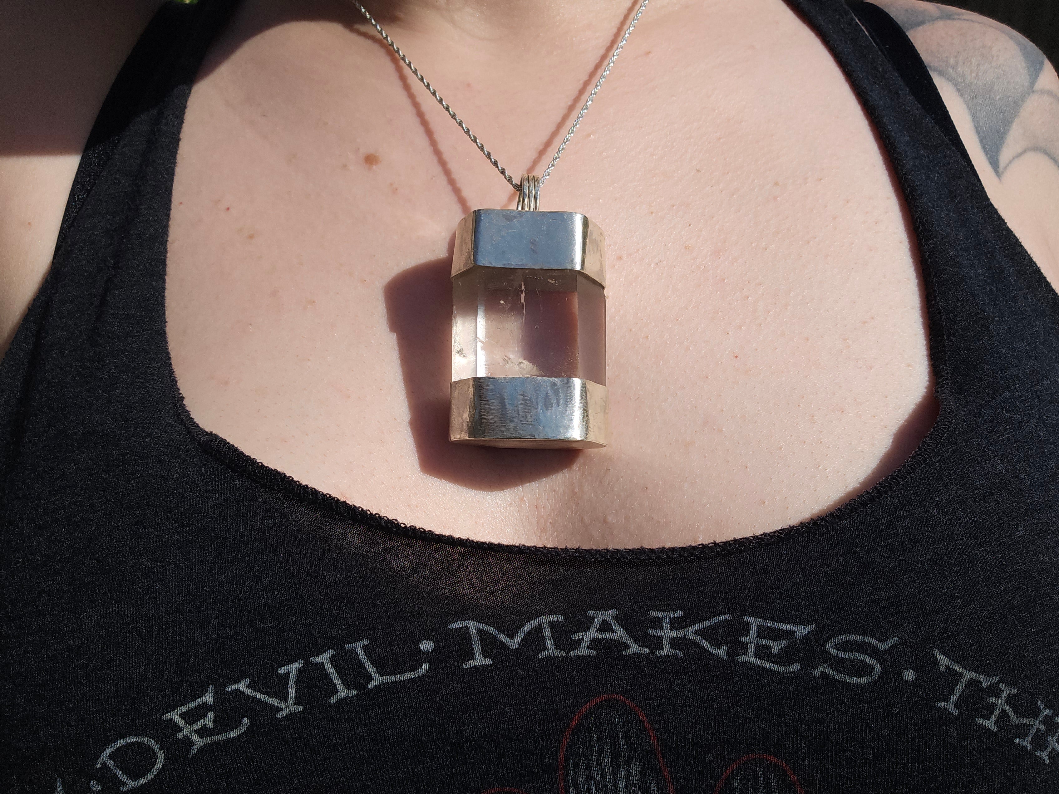 Large Handmade Sterling Silver Quartz Crystal Pendant