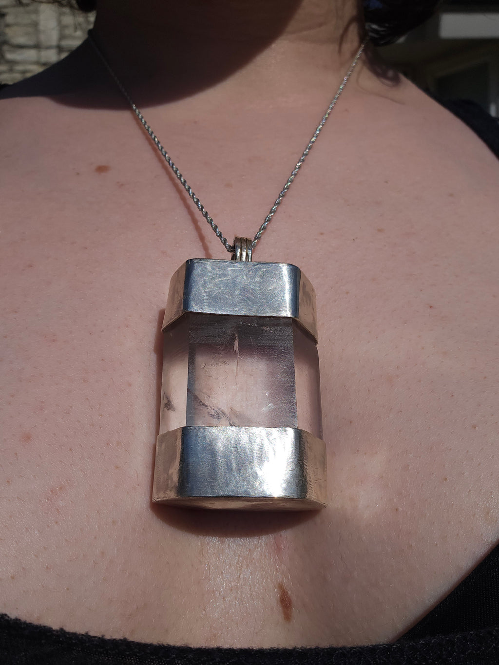 Large Handmade Sterling Silver Quartz Crystal Pendant