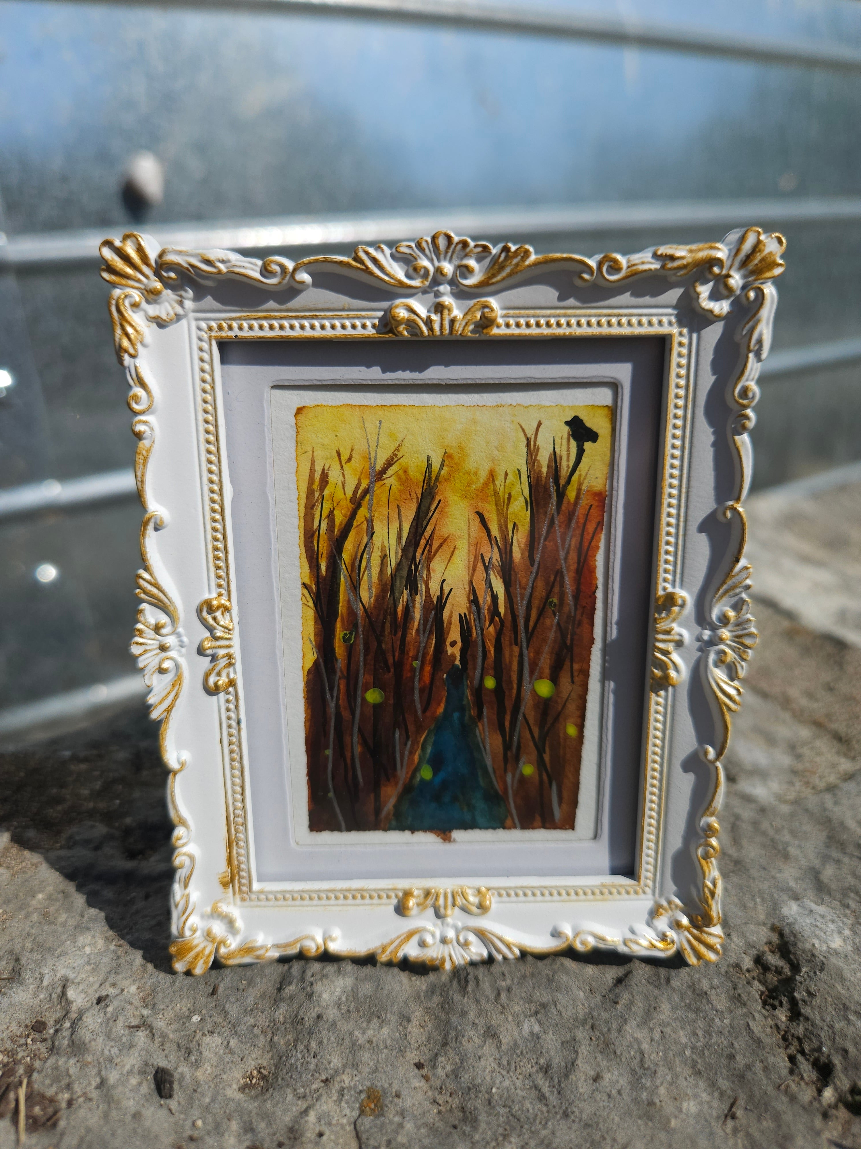 Autumn - Original, Signed Watercolor - 1.5"x2" in a 2"x3" magnetic frame