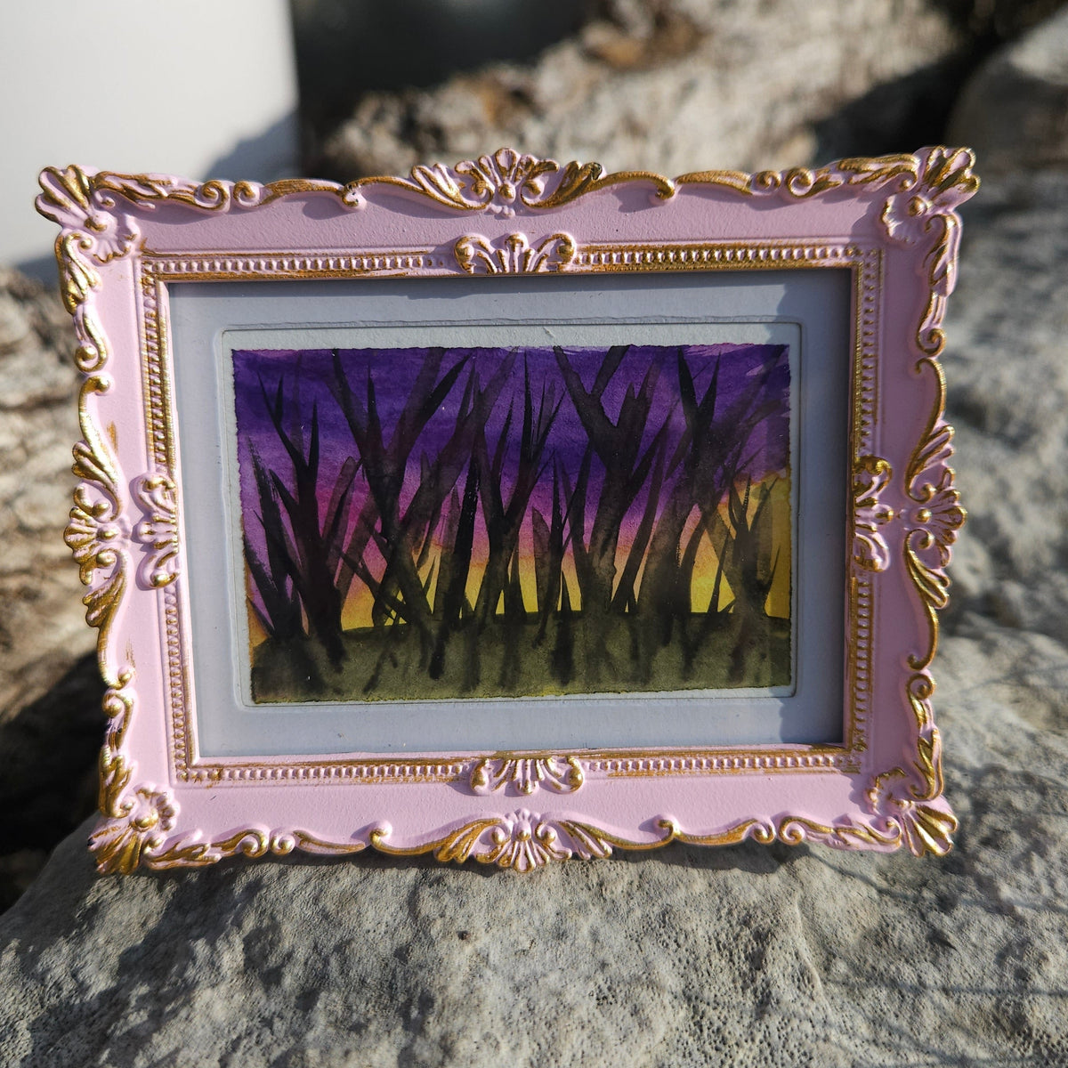 Sunset - Original, Signed Watercolor - 1.5"x2" in a 2"x3" magnetic frame