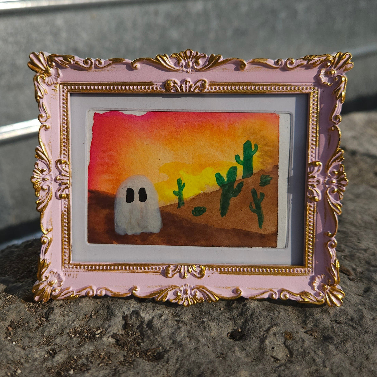 Texas Sun - Original, Signed Watercolor - 1.5"x2" in a 2"x3" magnetic frame