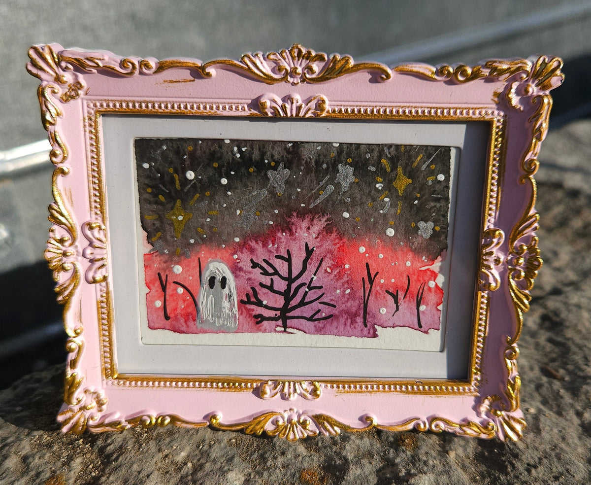 Shooting Stars - Original, Signed Watercolor - 1.5"x2" in a 2"x3" magnetic frame