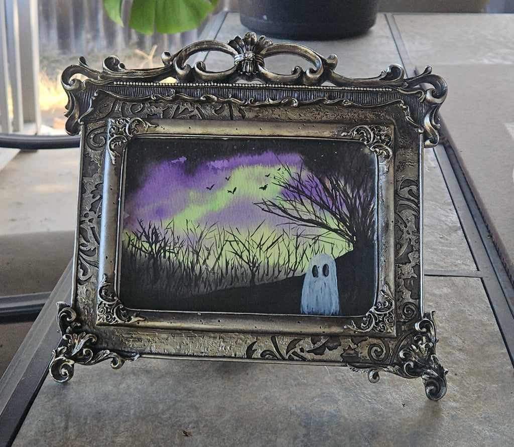 Bat Watching - Original, Signed Watercolor - 5"x7" in a 6.5"x8.5" frame