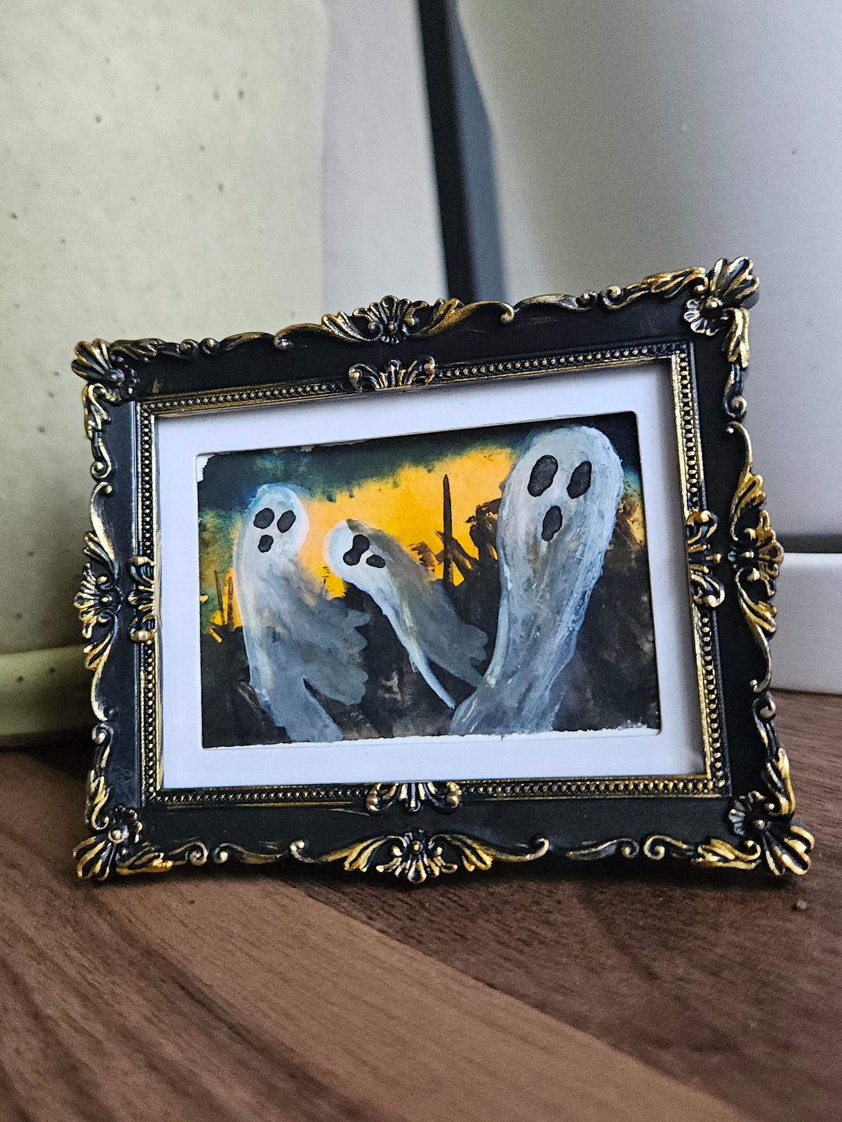 Spooky - Original, Signed Watercolor - 1.5"x2" in a 2"x3" magnetic frame