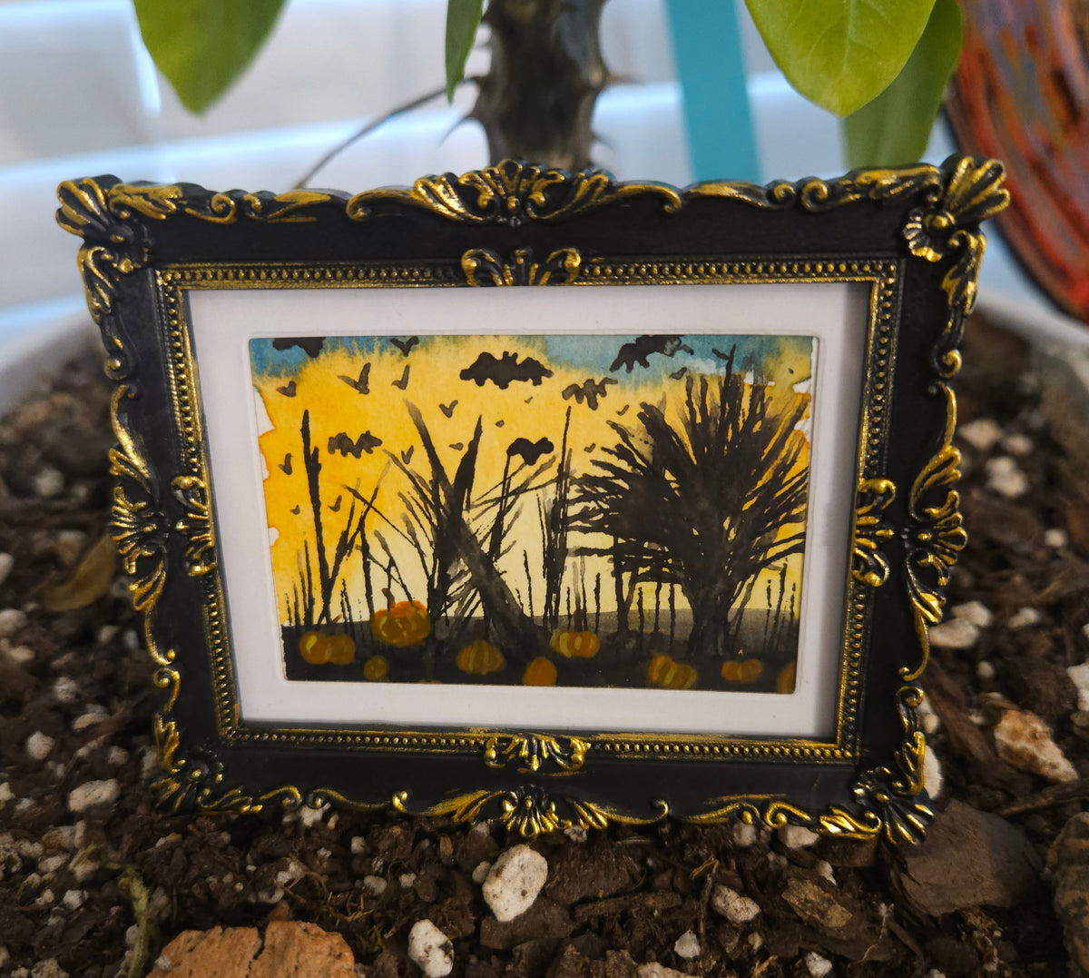 Bats - Original, Signed Watercolor - 1.5"x2" in a 2"x3" magnetic frame