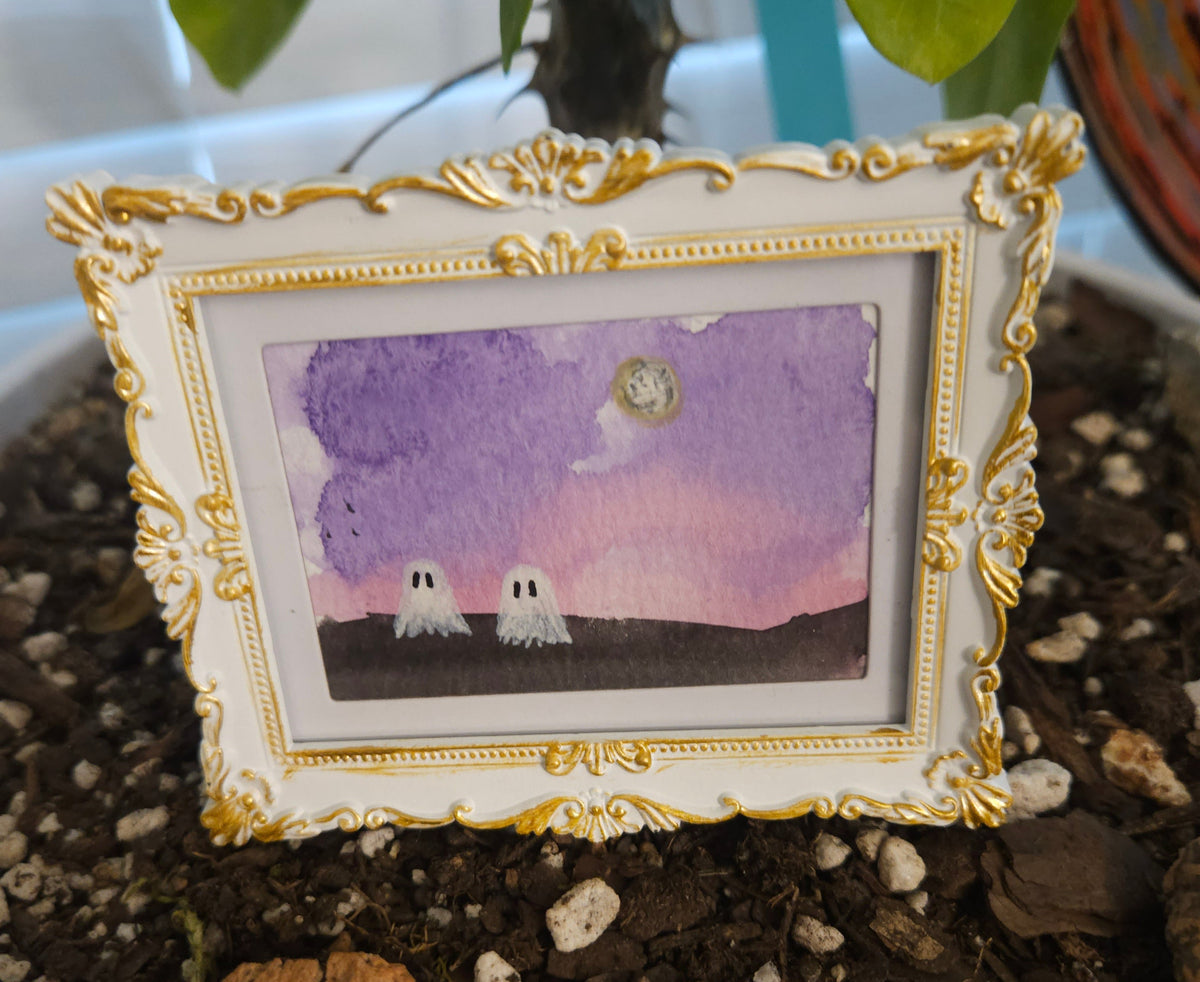 Me & You & The Moon - Original, Signed Watercolor - 1.5"x2" in a 2"x3" magnetic frame
