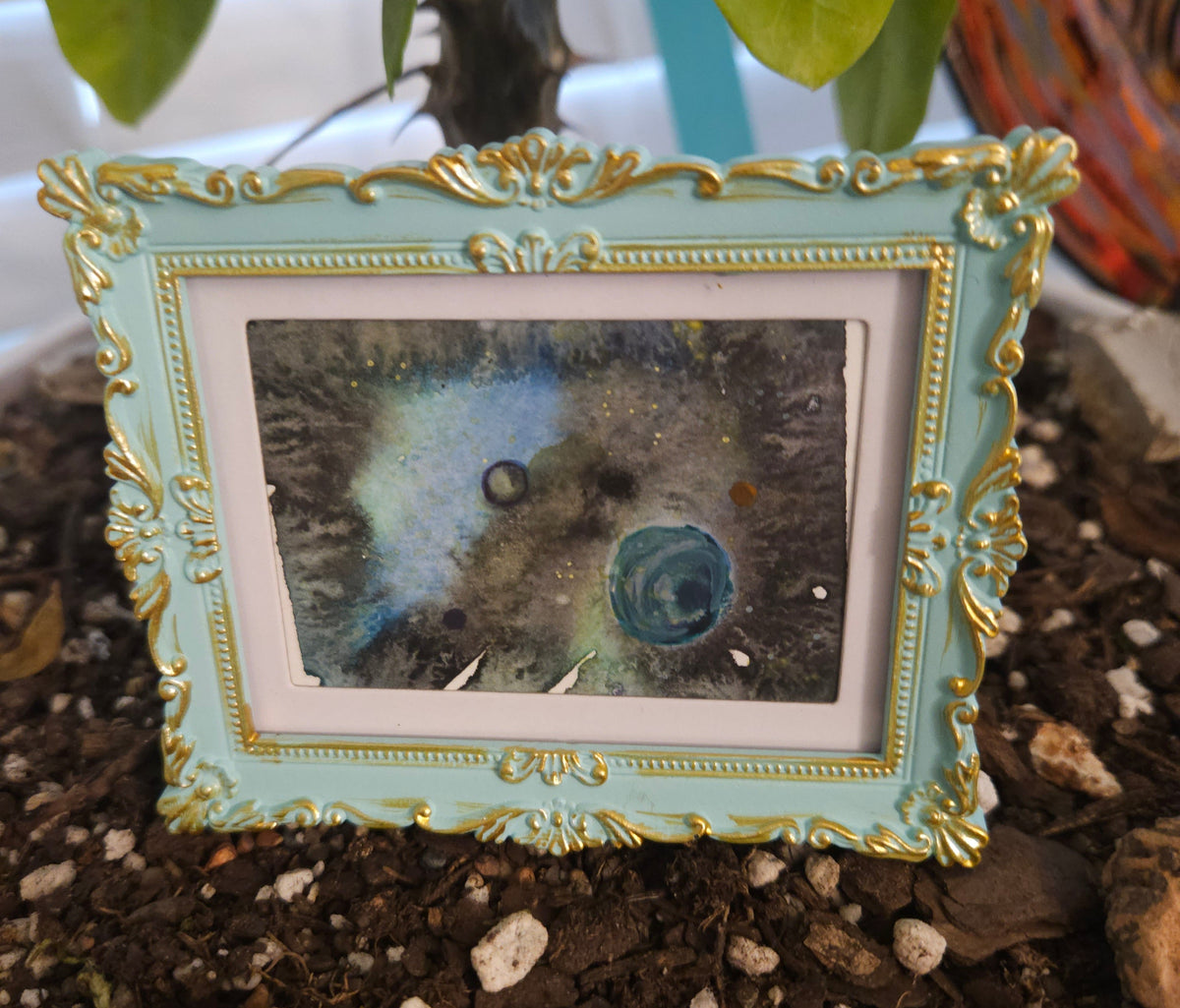 Cosmos - Original, Signed Watercolor - 1.5"x2" in a 2"x3" magnetic frame