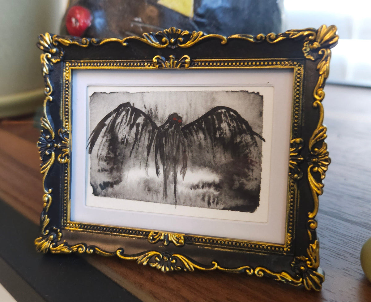 Mothman - Original, Signed Watercolor - 1.5"x2" in a 2"x3" magnetic frame
